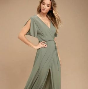 Lulus | Much Obliged Washed Olive Green Wrap Maxi Dress